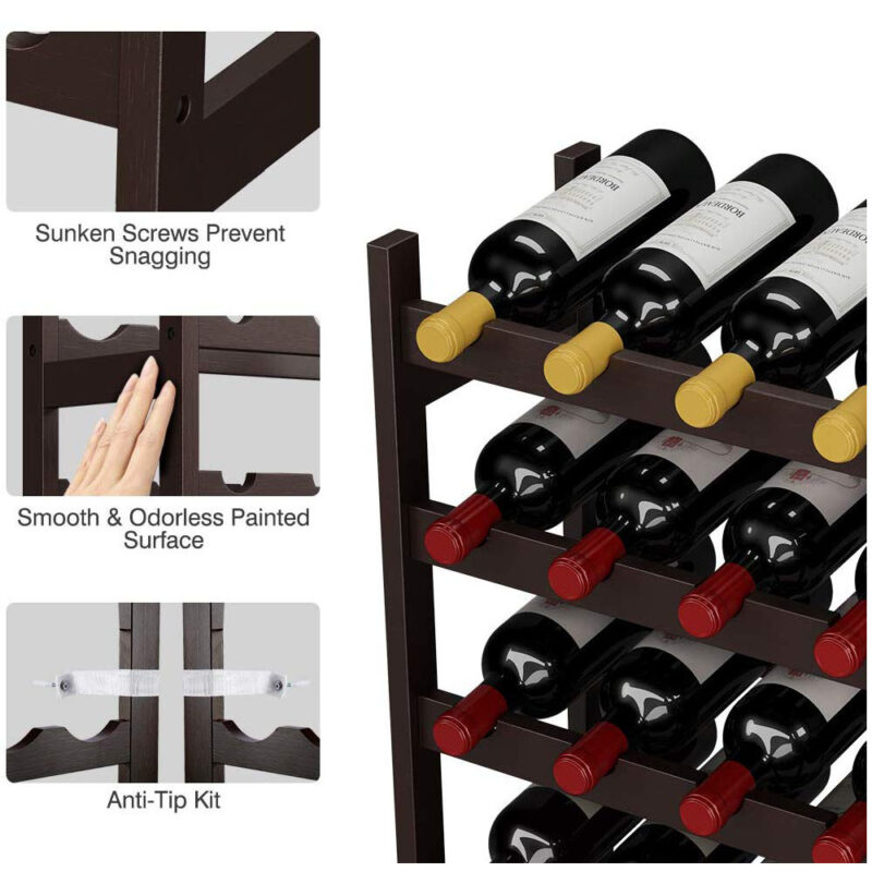 20 Bottles 5 Tiers Bamboo Wood Wine Rack Standing Display Storage Shelves