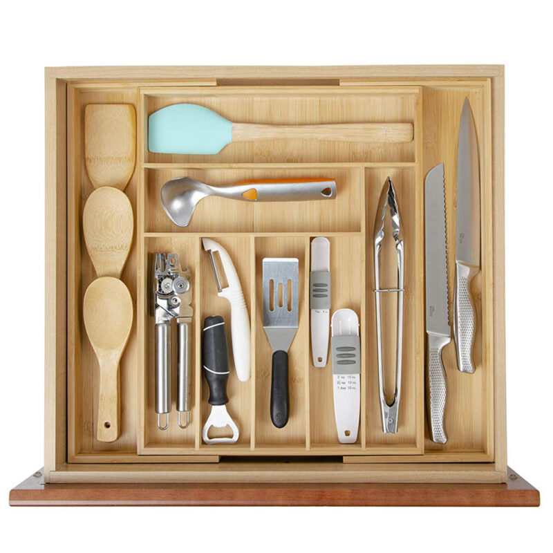 Bamboo Expandable Drawer Organizer, Premium Cutlery and Utensil Tray