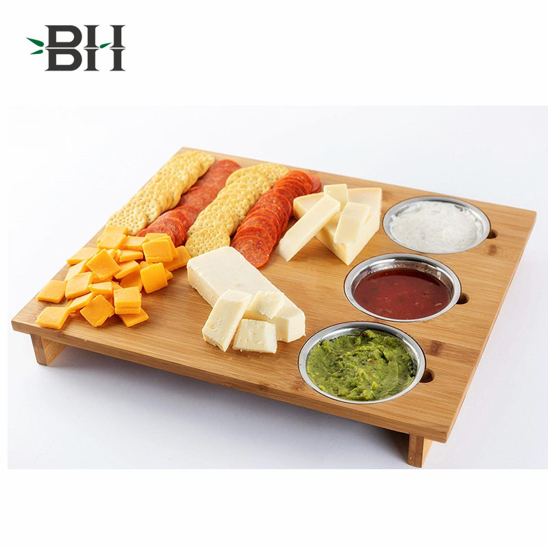 Large Bamboo Kitchen Cutting/Chopping Board with 2 Stainless Steel Bowls