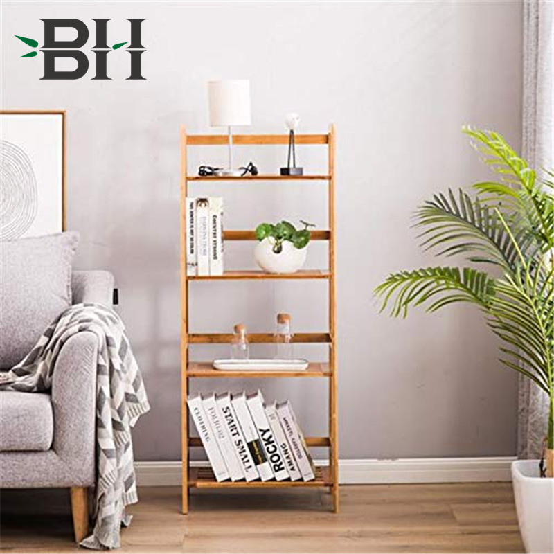 4 Tier Ladder Shelf Bamboo Stand