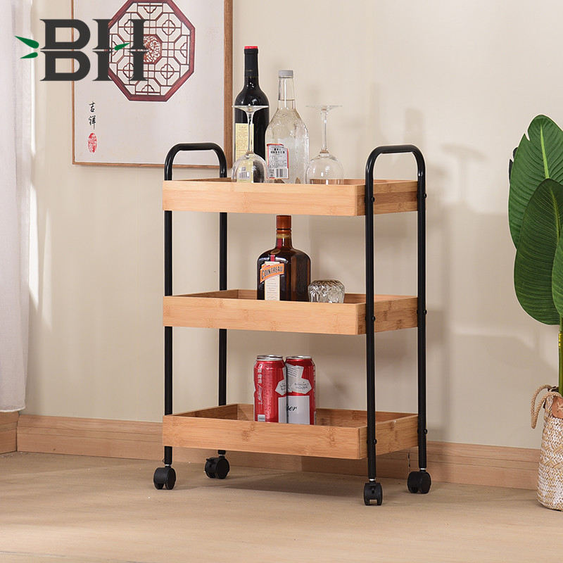 3-Tier Rolling Bamboo Wood Storage Organizer