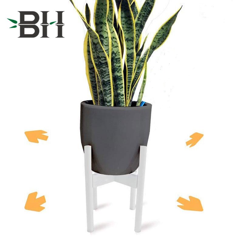 Bamboo Plant Stand Adjustable  8” to 12” Flower Pot Holder Mid Century Display Rack -White