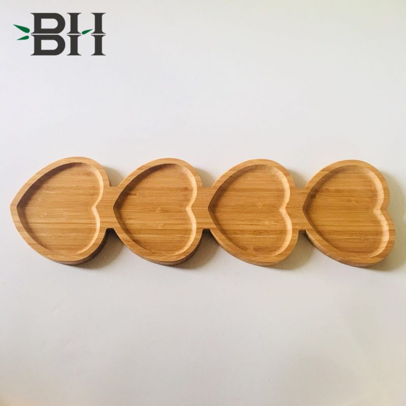 4 Section Heart Shaped Bamboo Snack Plate