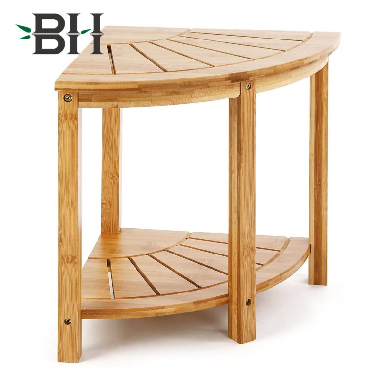 Bamboo Corner Shower Bench Corner Storage Shelf