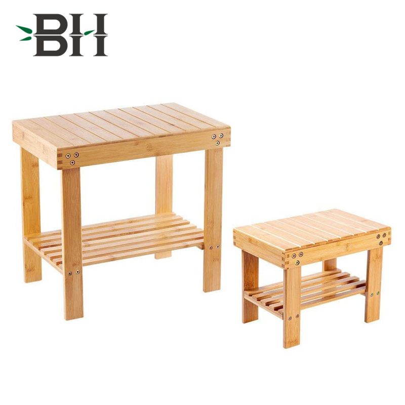 BAMBOOHOMIE Bamboo Spa Bench Wood Seat Stool Set