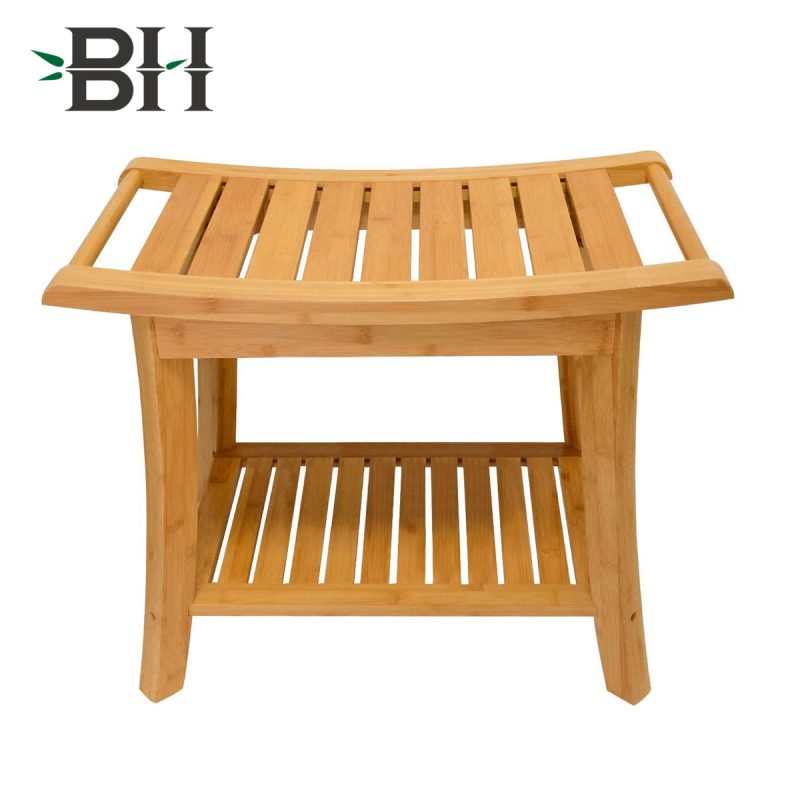 BAMBOOHOMIE Bamboo Shower Bench with Shelf
