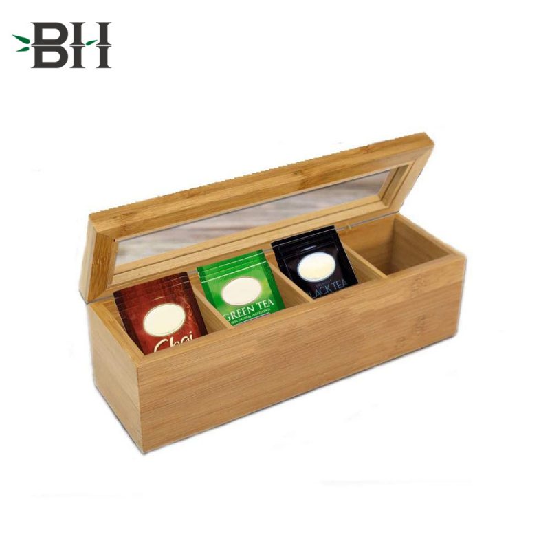 Custom Wooden Storage Box 4 Compartments Tea Bag Organizer