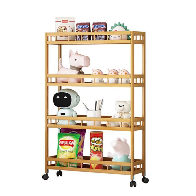 BAMBOOHOMIE 4-Tier Slim Bamboo Removable Wood Utility Cart for Narrow Space